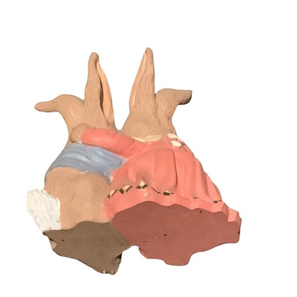 Vtg Resin Rabbit Pair Hand Painted Figurine Girl and Boy Bunnies 4" x 4" - Picture 2 of 5